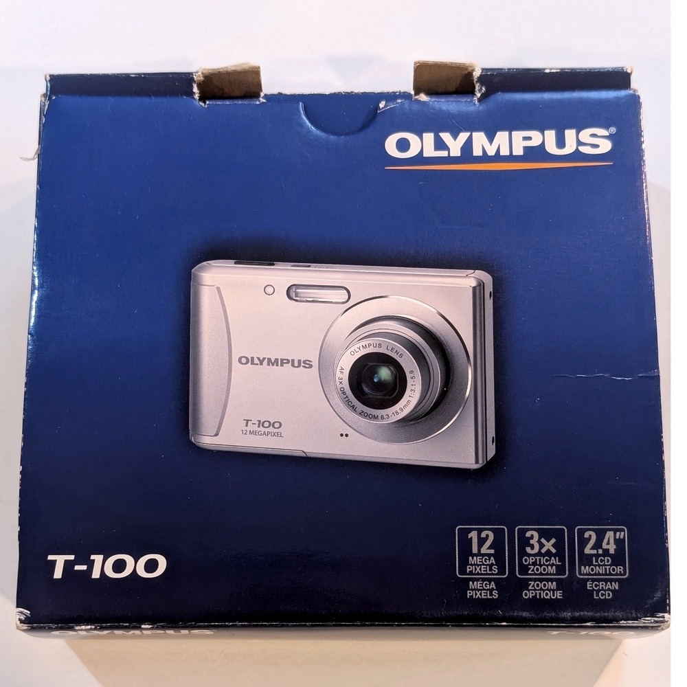 Olympus T-100 12MP Digital Camera Black 3x Optical Zoom Tested Box & SD Card